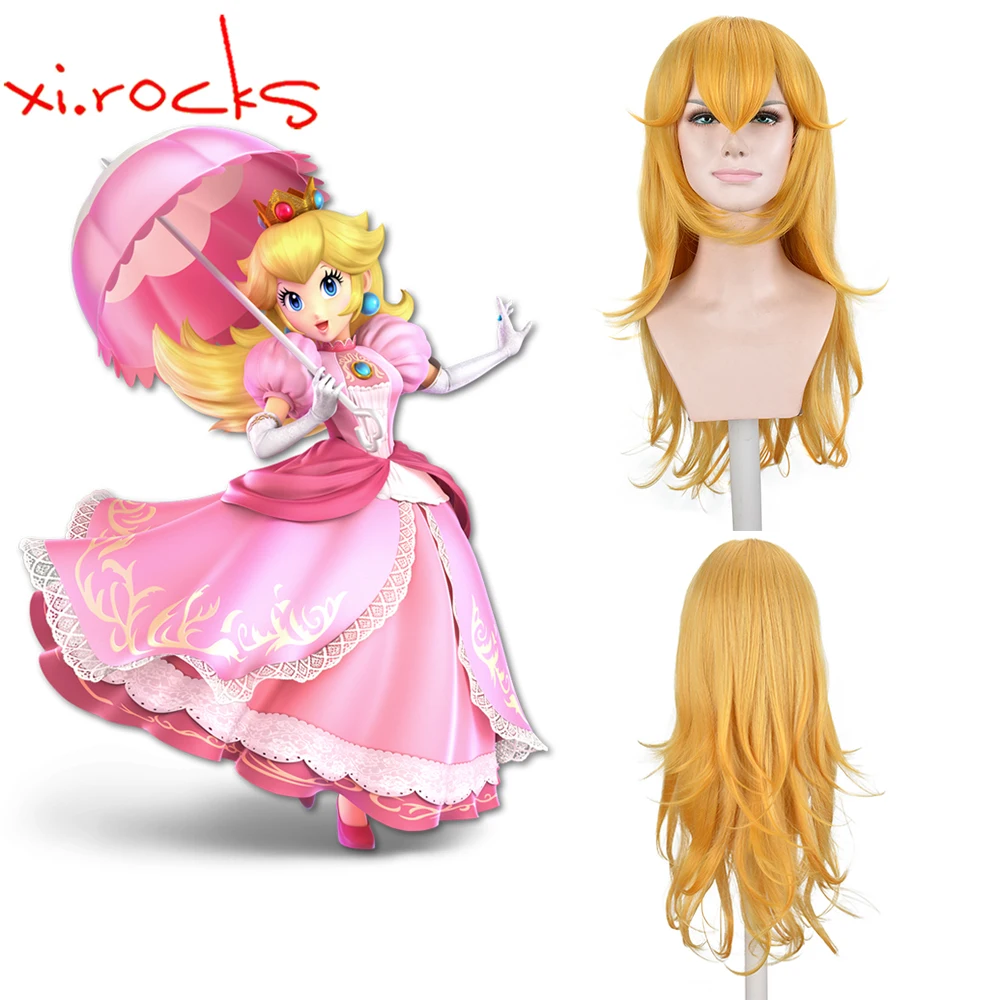 

Xi.Rocks 3840 Peach Wig Game Cosplay Wig WakuWaku Peach Crown Cosplay Long Wig High Heat Resistant Women Cosplay Wig Princess