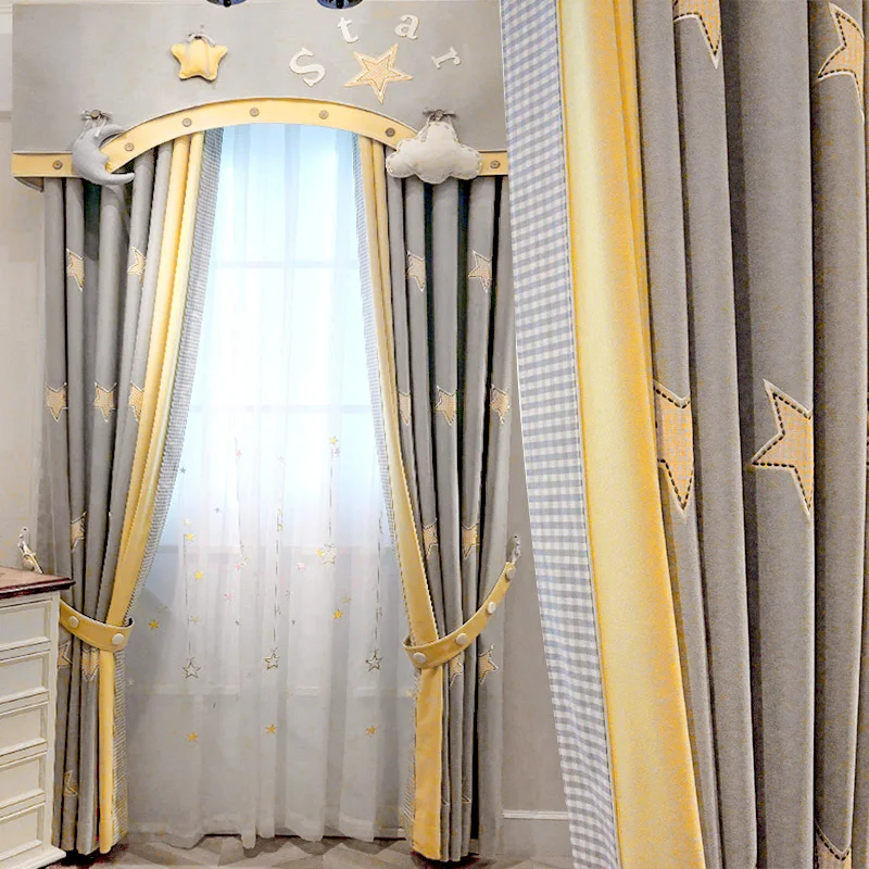 

Korean Children's Room Boy Starry Sky Cute Cartoon Shading Insulation Custom Curtains Curtains for Living Dining Room Bedroom