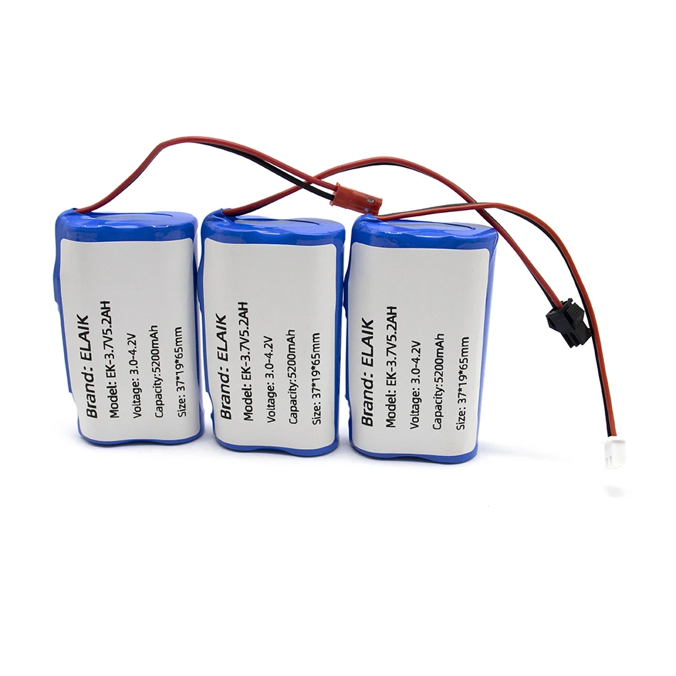 

2pcs ELAIK 3.7V 5200mAh 18650 lithium battery pack with built-in battery protection board, three interfaces available