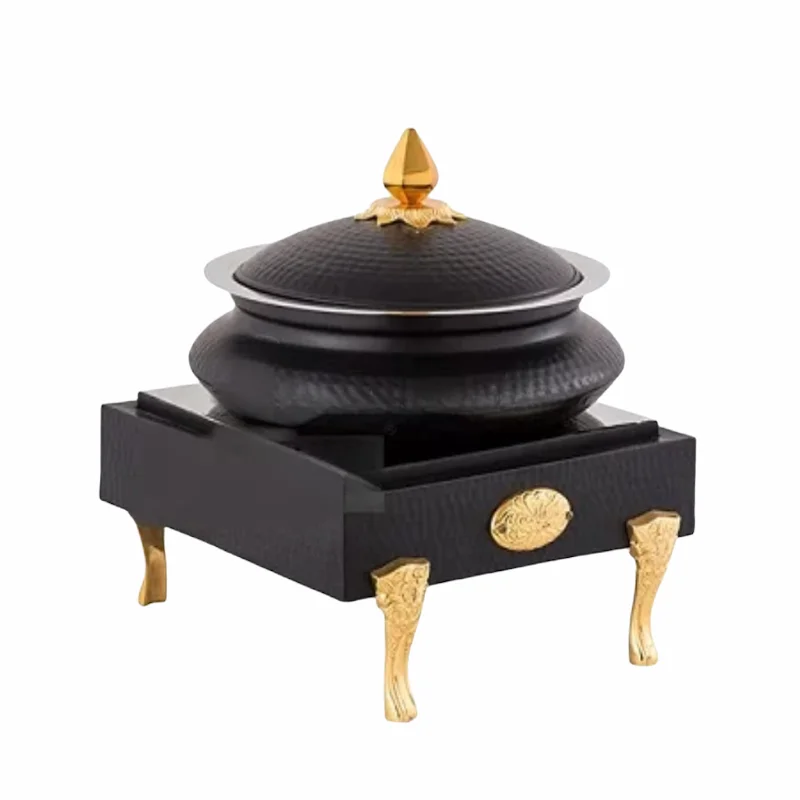 

Hotel and Restaurant Food Serving Round Black Chafing Dish Food Warmer Set with Designer Chafer Stand 6 LITRES