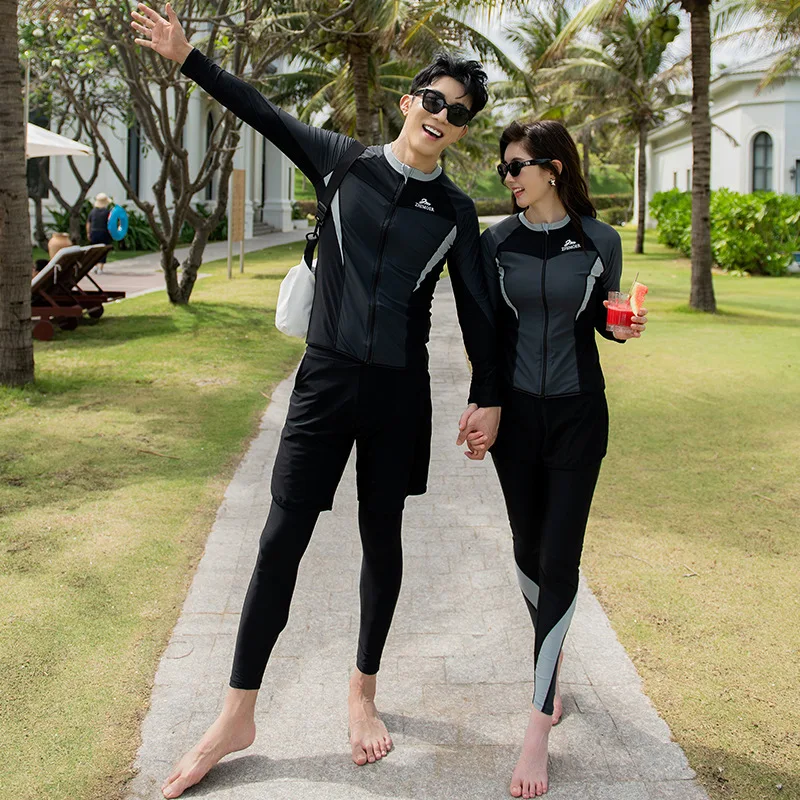 Women/Men's Zipper Rash Guard Long Sleeves Sun Protection Surf Rashguard Boyleg 3-5pcs Sports Swimsuit Padded Bathing Suits