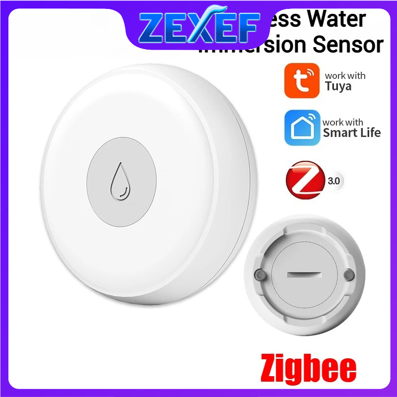 ZEXEF Tuya ZigBee Water Leak Sensor Flood Detector with Smart Life Control Alexa Compatible Home Assistant Water Leakage Alarm