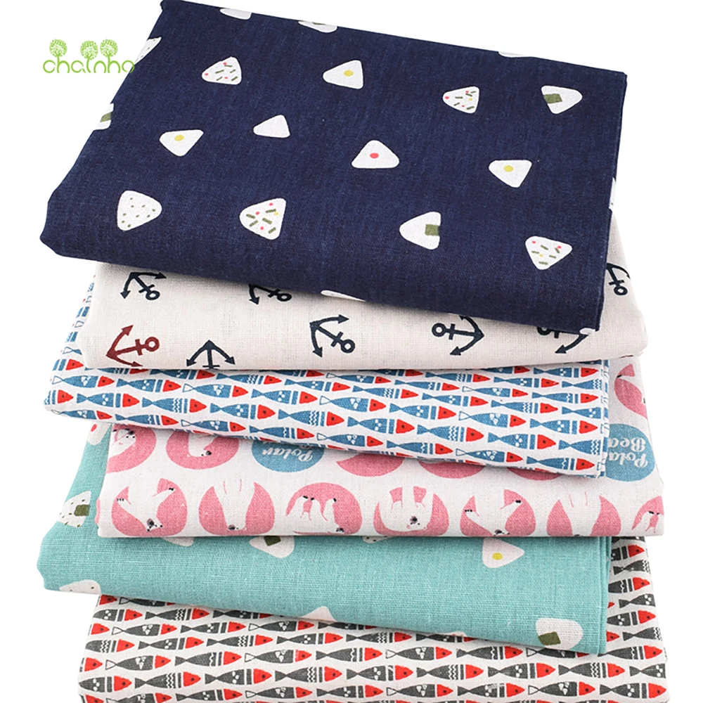 Chainho,Printed Cotton Linen Fabric,DIY Quilting Sewing Material,Patchwork Cloth,6 Designs Series,2 Sizes,15CL12