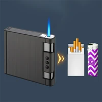 Metal Cigarette Case Lighter Large Capacity Cigarette Case with Inflatable Lighter Can Hold 20 Packs Cigarette Case Men's Gift 2