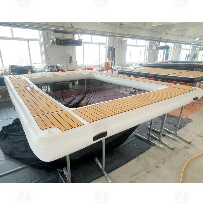 Portable Inflatable Floating Ocean Sea Swimming Pool with Net, Yacht Slide Dock Platform 13x10ft