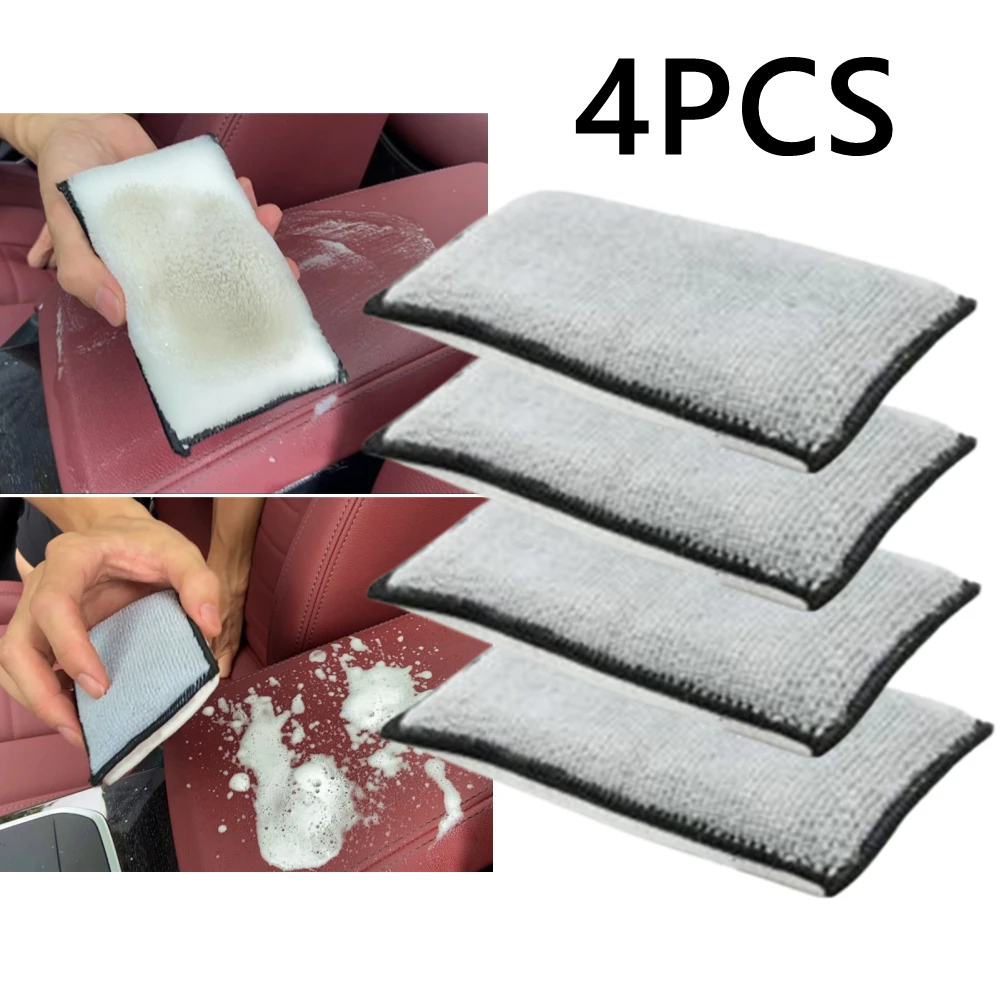 4PCSSuedeSpongeCarWashPadSoftAbsorbentDetailingBristleCleaningNoScratchMicrofiber