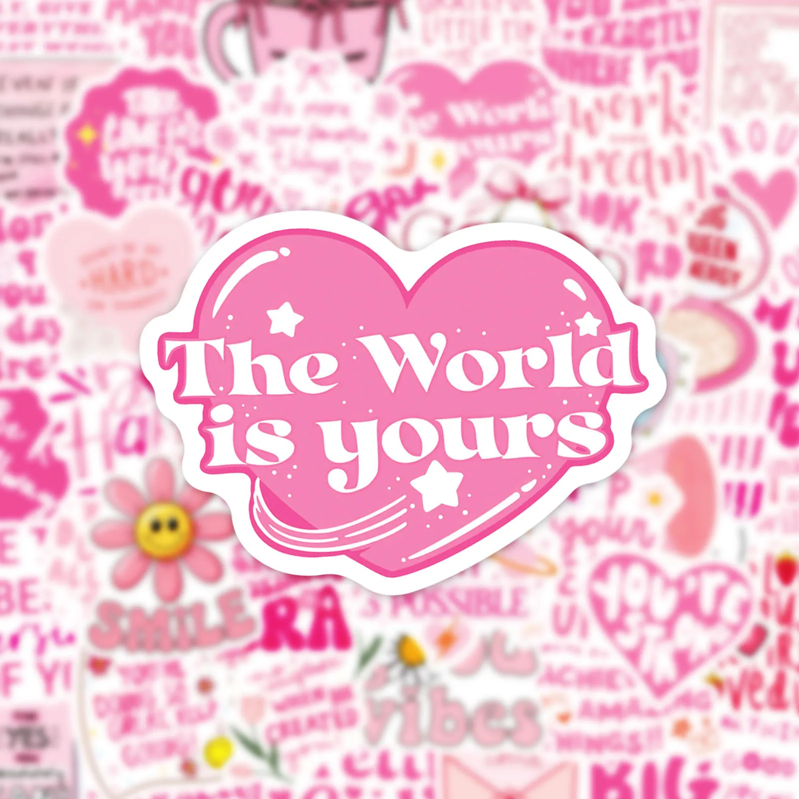 Motivational Pink Cartoon Quote Stickers - 50 Pack Inspirational Decals