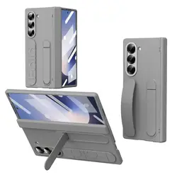 Premium Silicone Grip Phone Case with Stand and Hinge Protection for Fold 8 Wide (Gray)