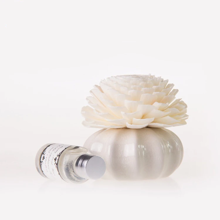 1pcs 80ml Reed Diffuser with Ceramic Pumkin Vessel and Artifitial Flower Lily/Lavender/Rose/Ocean/Jasmine