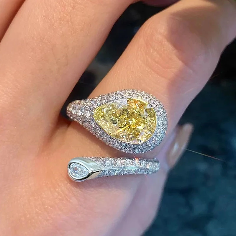 Huitan Zartes Design für Damen, offener Ring mit eingelegtem glänzendem gelbem CZ, trendiges Zubehör, für Hochzeit, Alltag, vielseitiger Damen-Partyschmuck – Detail 2