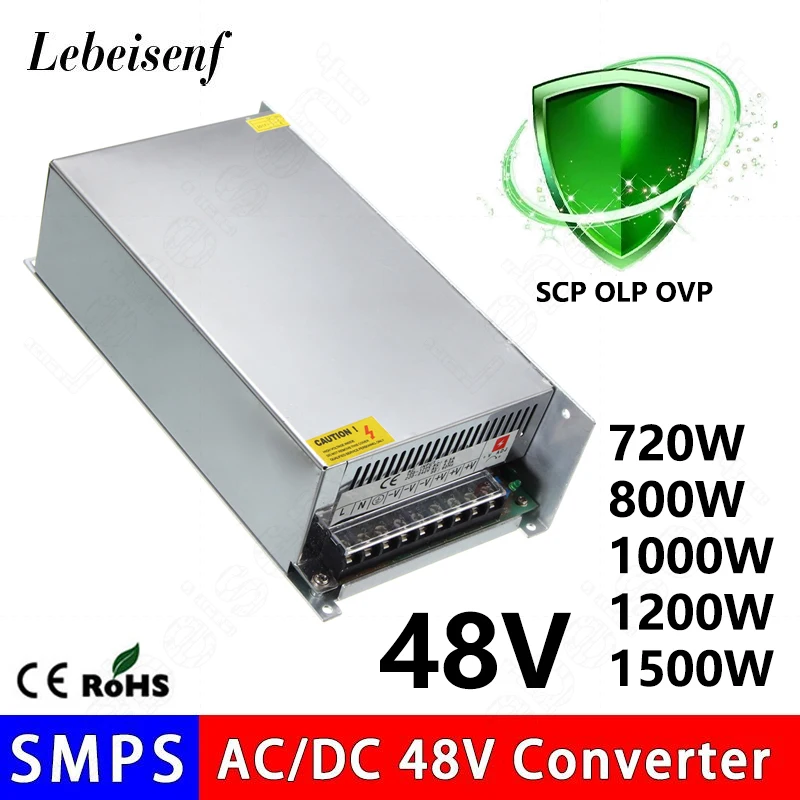 DC48V 720W 800W 1000W 1200W 1500W High Wwitching Power Supply Aluminum Case Fan 110V 220V AC to DC 48V Transformer Converter