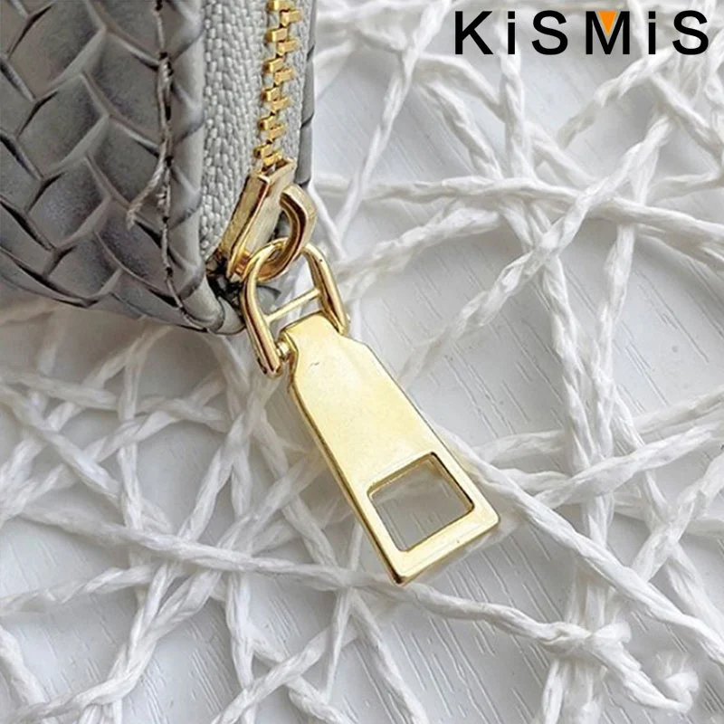 KISMIS nuovo portafoglio da donna con cerniera media e lunga-moda in stile europeo e americano con Design intrecciato in pelle Pu - immagine 5