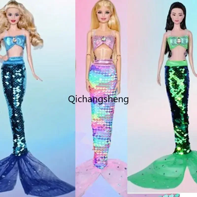 Charming Sequin 1/6 Doll Clothes For Barbie Dress Outfits Set Bra Tops Fishtail Mermaid Skirt 11.5