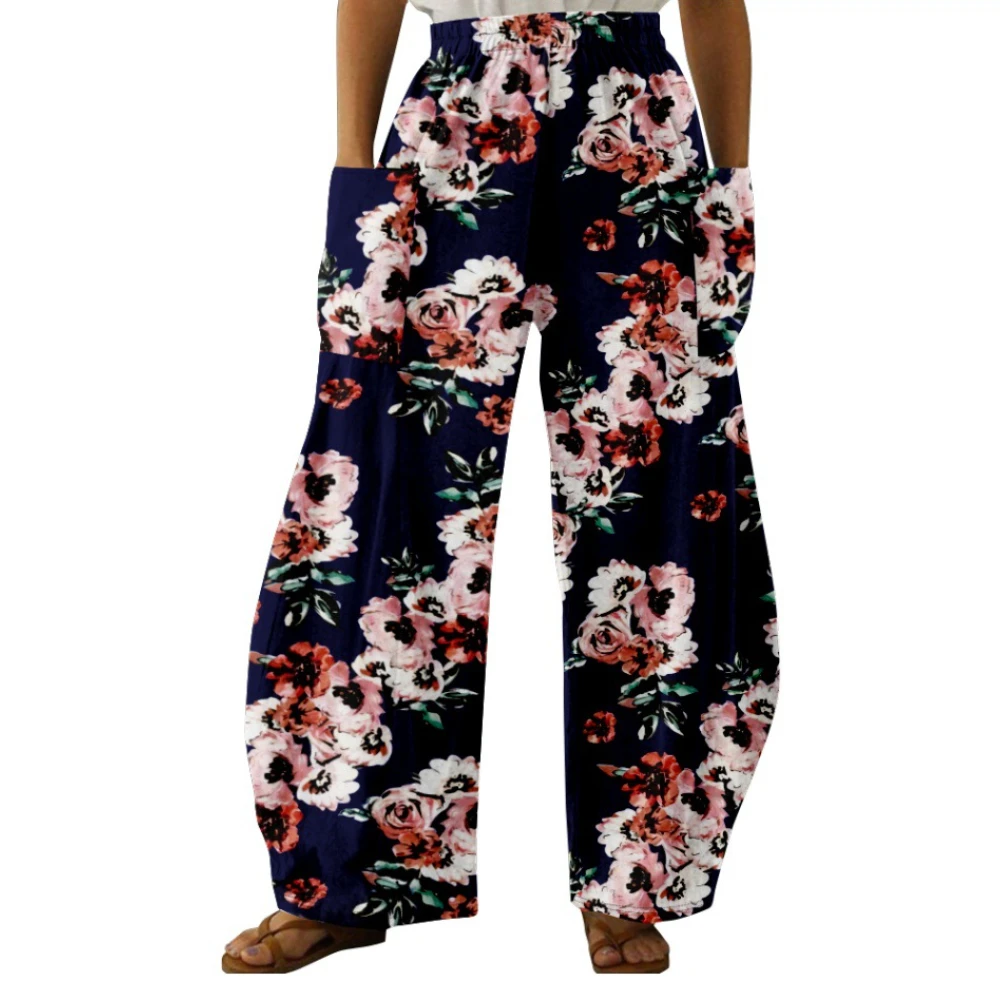 Wide Leg Pants Full Length Florals Flower Graphics Palm Tree Printed Hipster Fashion Summer Streetwear Trousers Women Clothing