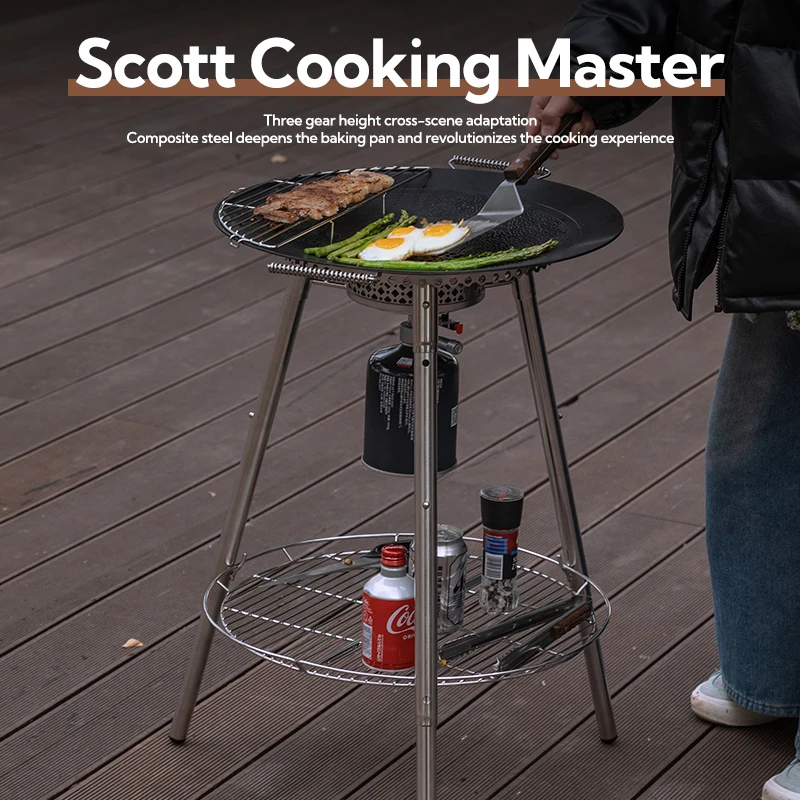 Stainless Steel Folding BBQ Grill with Cast Iron Fry Plate 2