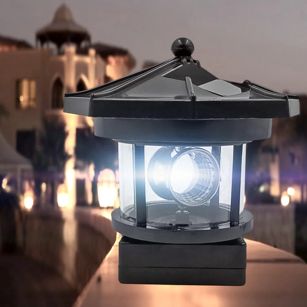 Lighthouse Solar LED Light Practical Durable Multi-functional Classic Fence Decor Smart Sensor Beacon Rotating Beam Lamp