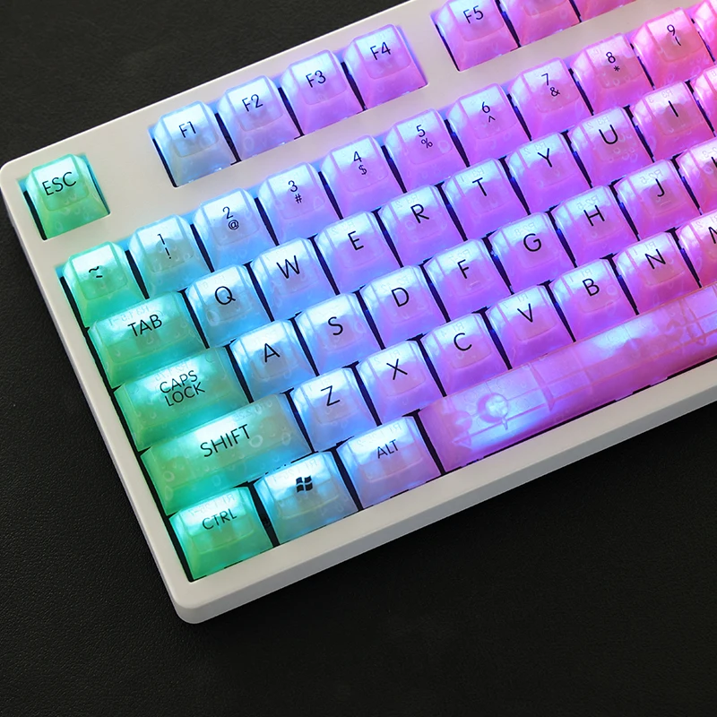

108 Keys Transparent Keycap Cherry Profile Rainbow Gradient Five-sided Vector Sublimation Raindrop Delicate Girl RGB Lighting