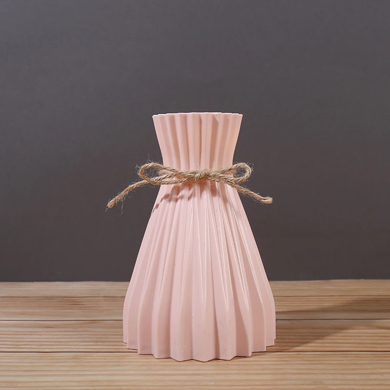 1Pc 좁은 허리 종이 접기 줄무늬 탁상 꽃병 간단한 홈 장식 크리 에이 티브 꼬기 활 모조 세라믹 플라스틱 꽃병