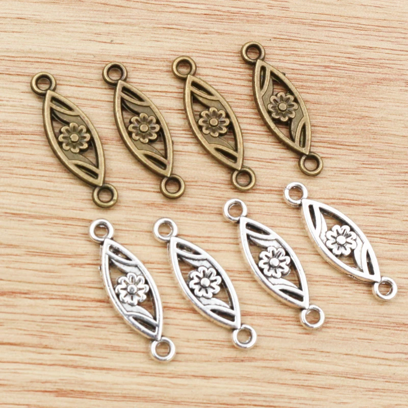 20pcs 23x7mm Antike Bronze und Antike Silber Überzogene Blume Stil Stecker Handgemachte Charme Anhänger: DIY für armband halskette