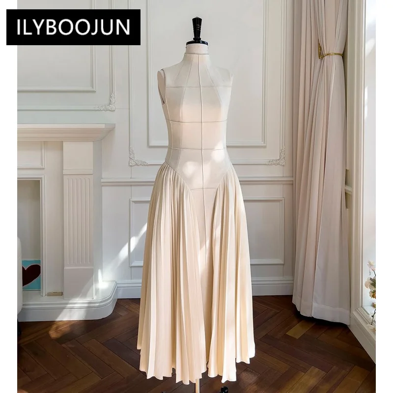 

Dresses For Women 2023 Designer Runway Fashion long Sleeveless Vintage High quality knitting Splicing pleated elegant maxi dress