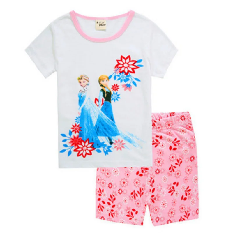 thumbnail image 1 of Disney-Conjunto de ropa de Frozen Elsa para niños, pijamas Kawaii para bebés, camiseta para niños, pantalones cortos, trajes, ropa de algodón, regalo, novedad de verano, 1 of 5