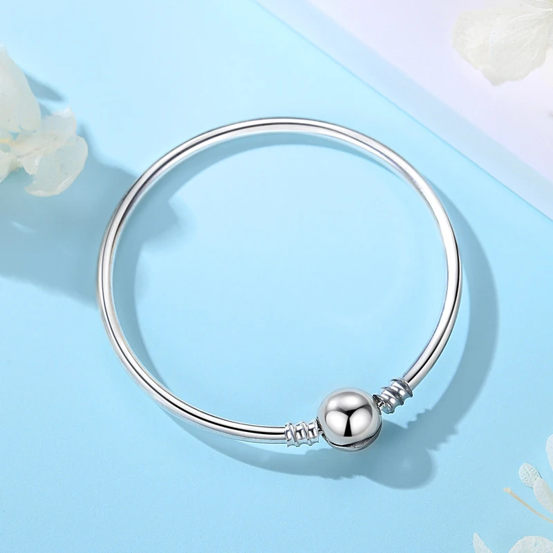 Silver Color Charm Bead Bracelet For Women Original Charms Heart Family Ball Star Bracelets Bangles Snake Chain Diy Jewelry