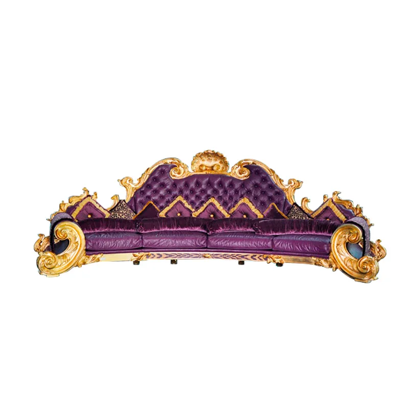 

European style all solid wood carved sofa French palace villa luxury living room gold foil red velvet fabric sofa custom