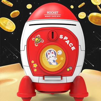 Piggy Bank Toys, Rocket Spacecraft Large Capacity Key Unlocking Puzzle Toy 3 Color could be Chosen, Gifts for 3+ Boys and Girls