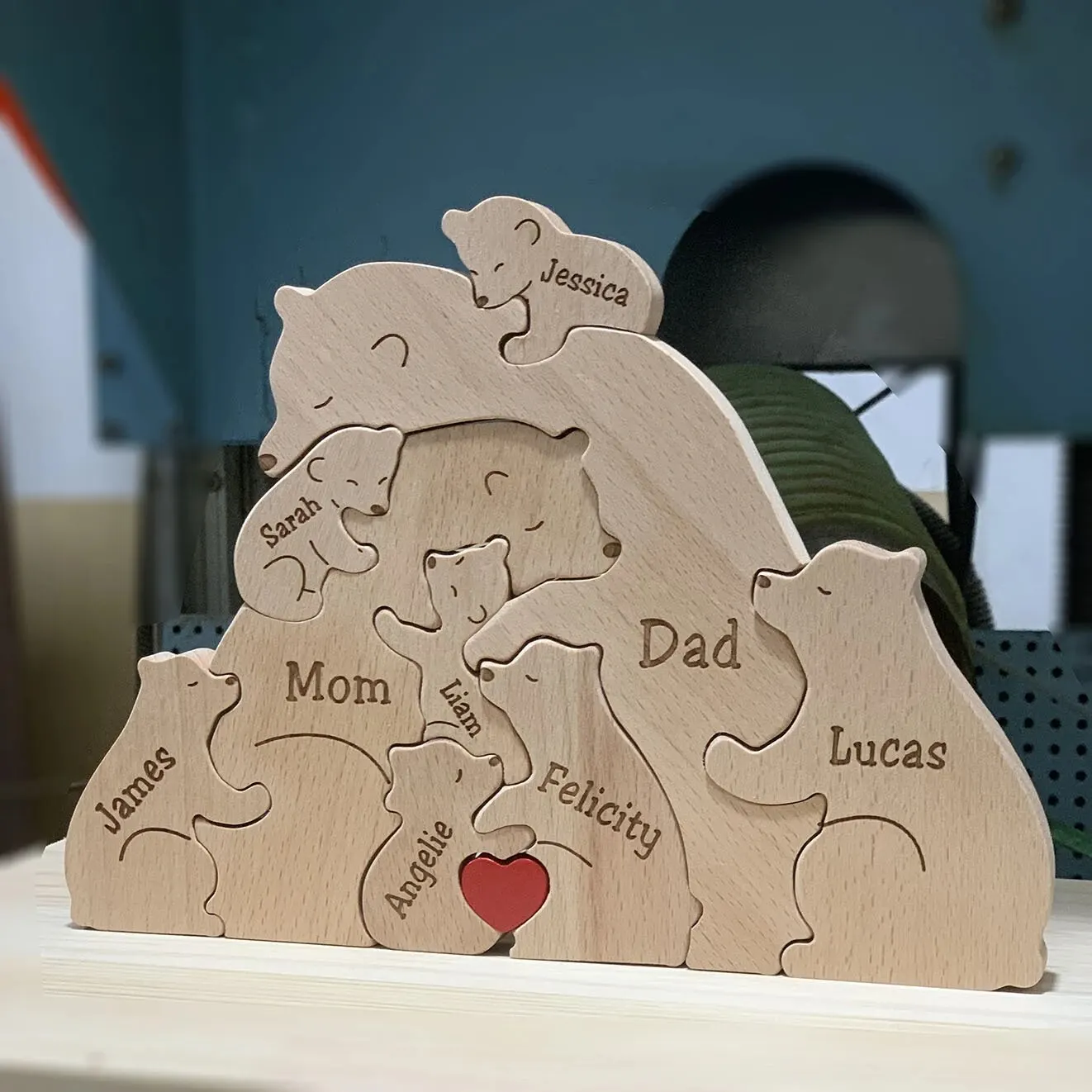 New Hug Bear Family Puzzle Free Engraving Animal Bear Sculpture Ornaments Personalized Custom Home Crafts Holiday Birthday Gift