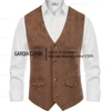 Classic Style V Neck Suede Vintage  Casual Western Cowboy Vest Single Breasted With Pockets Men's Waistcoat 4