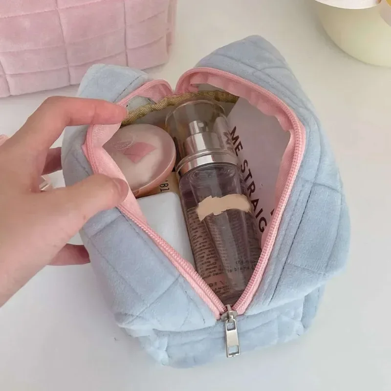 화장품 파우치 여성용 심플한 블랙 메쉬 메이크업 케이스, 지퍼 세면도구 정리함, 캐주얼 보관 파우치, 여행용 화장품 가방 패키지 10 대용량 핑크 화이트 블루 플러시 메이크업 가방, 연필 케이스, 귀여운 학생 보관 가방, 부드러운 다기능 화장품 가방 정리함