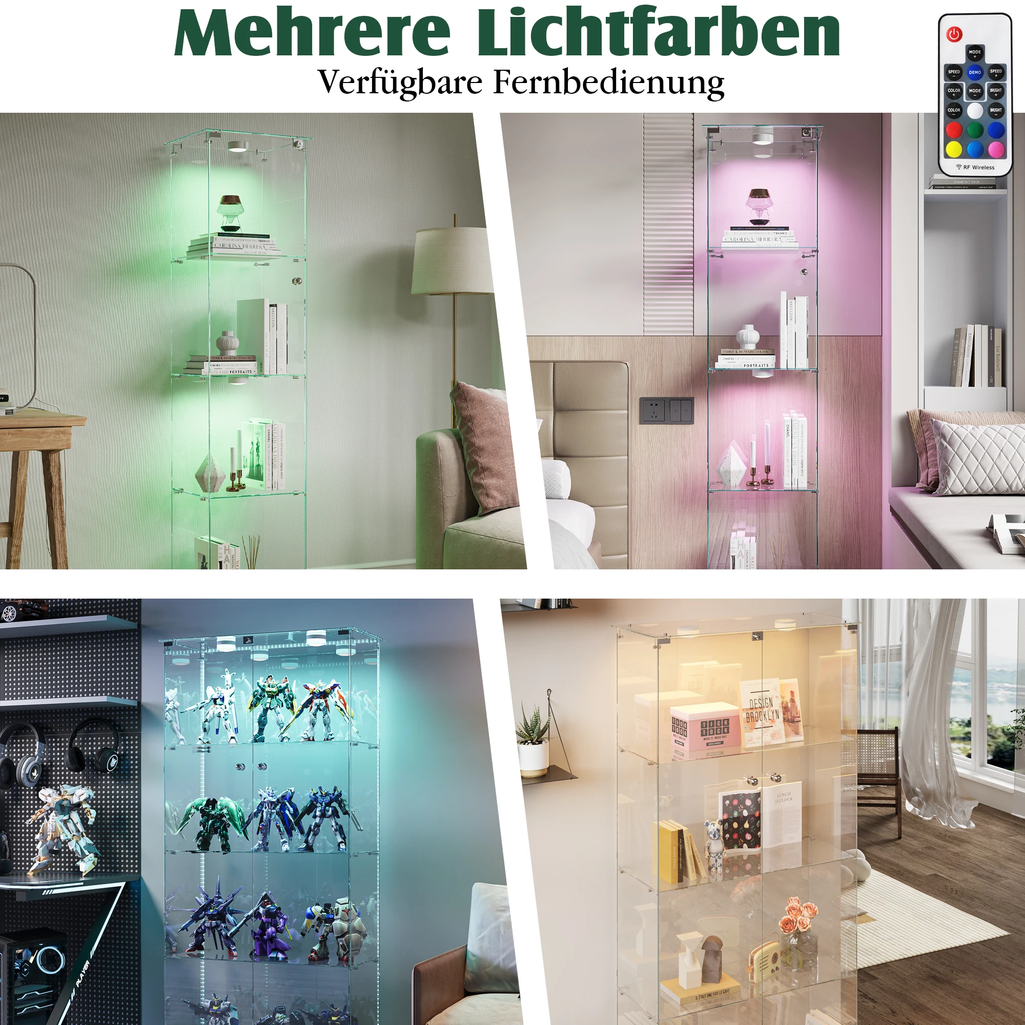Rosahqnda Glas Vitrine, Schwarzes Vertikales Vitrine, Moderne Glas Holz Vitrine – Detail 8