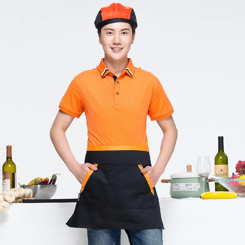 C849 Small Apron Chef Double Inclined Pocket Half Small Apron Waiter Adult Printing Aprons