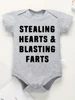 Creative New Baby Girl Boy Cotton Onesie Stealing Hearts and Blasting Farts Letter Print Funny Infant Clothes Comfy Breathable 2