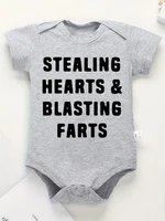 Creative New Baby Girl Boy Cotton Onesie Stealing Hearts and Blasting Farts Letter Print Funny Infant Clothes Comfy Breathable 2