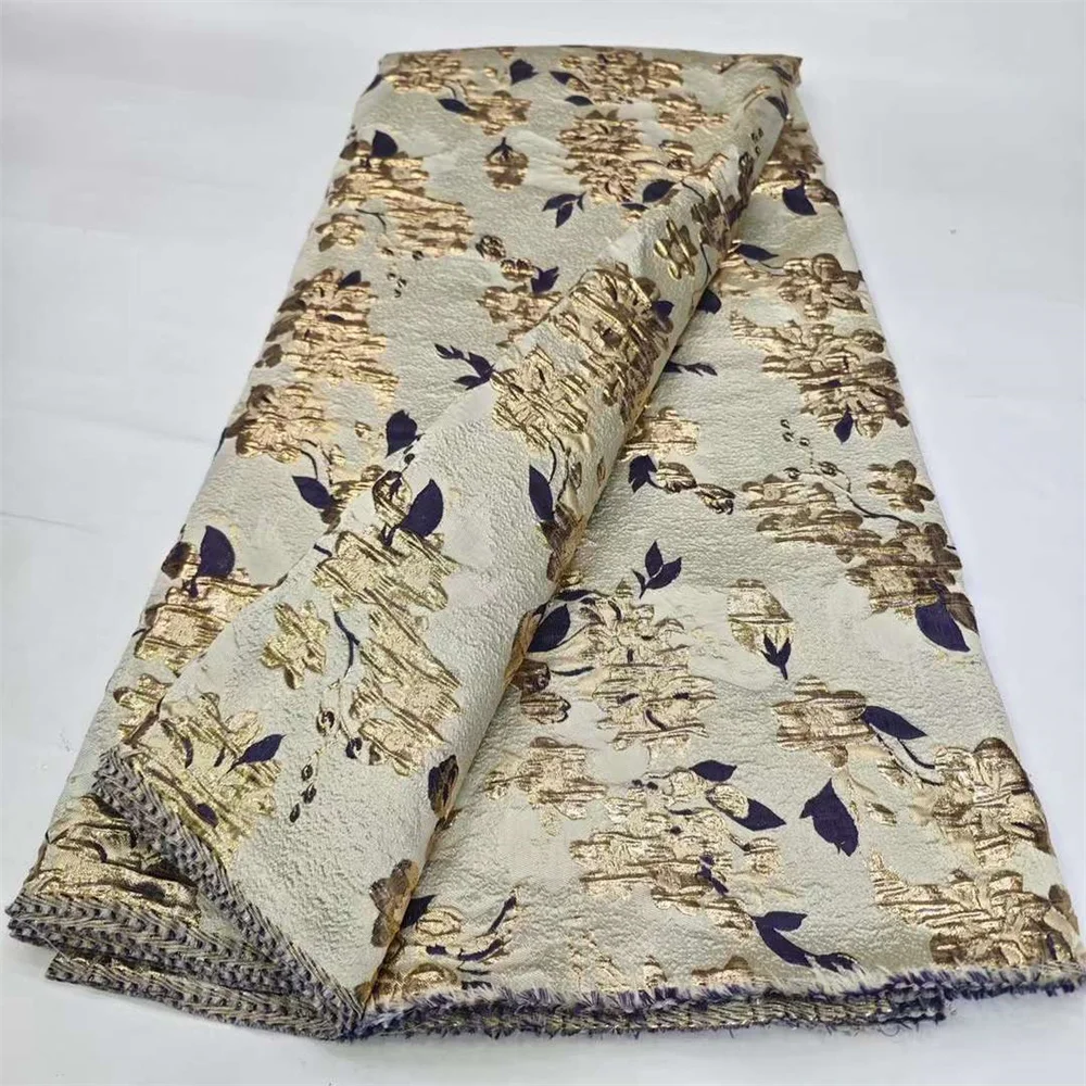

Новый дизайн, 5 ярдов, высококачественные жаккардовые ткани в африканском стиле с золотой линией и вышивкой, материал для шитья женских выпускных платьев