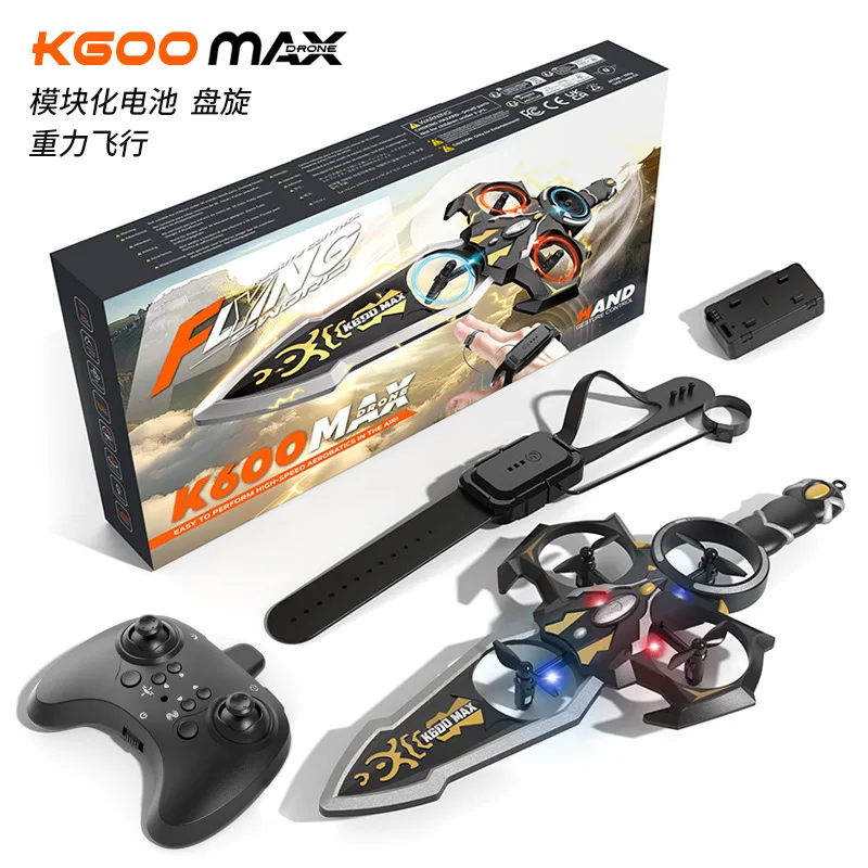 K600 맥스 제스처 감지 손으로 조종하는 날개 달린 검 드론 2.4g 듀얼 리모컨 시계 및 핸들 RC 장난감 (어린이/남아용)