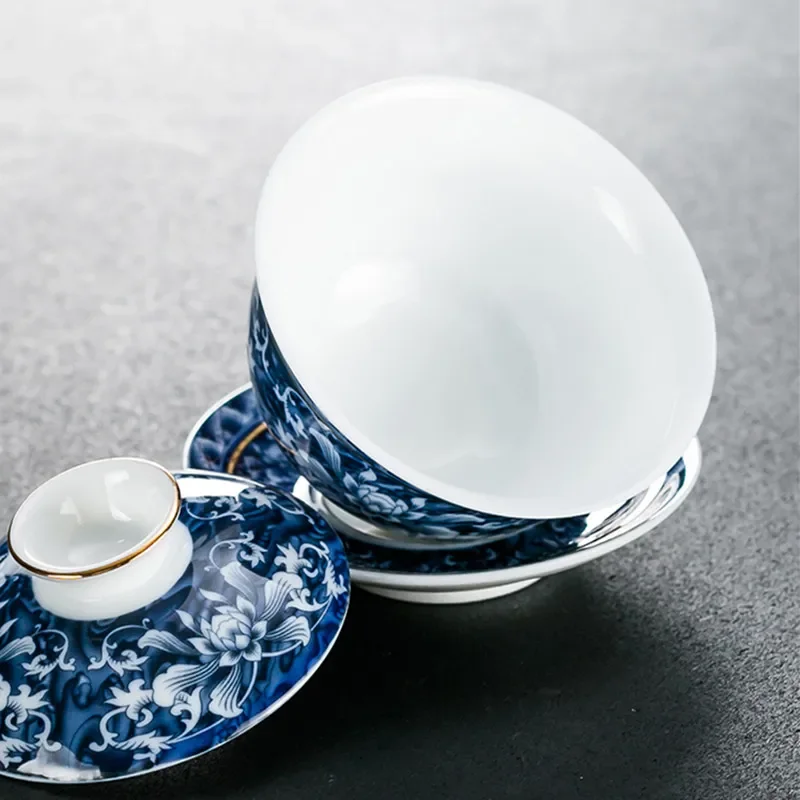 Jingdezhen Blue and White Porcelain Tea Tureen Bowl Handmade Ceramic Teacup Travel Portable Gaiwan Home Tea Set Drinkware 160ml