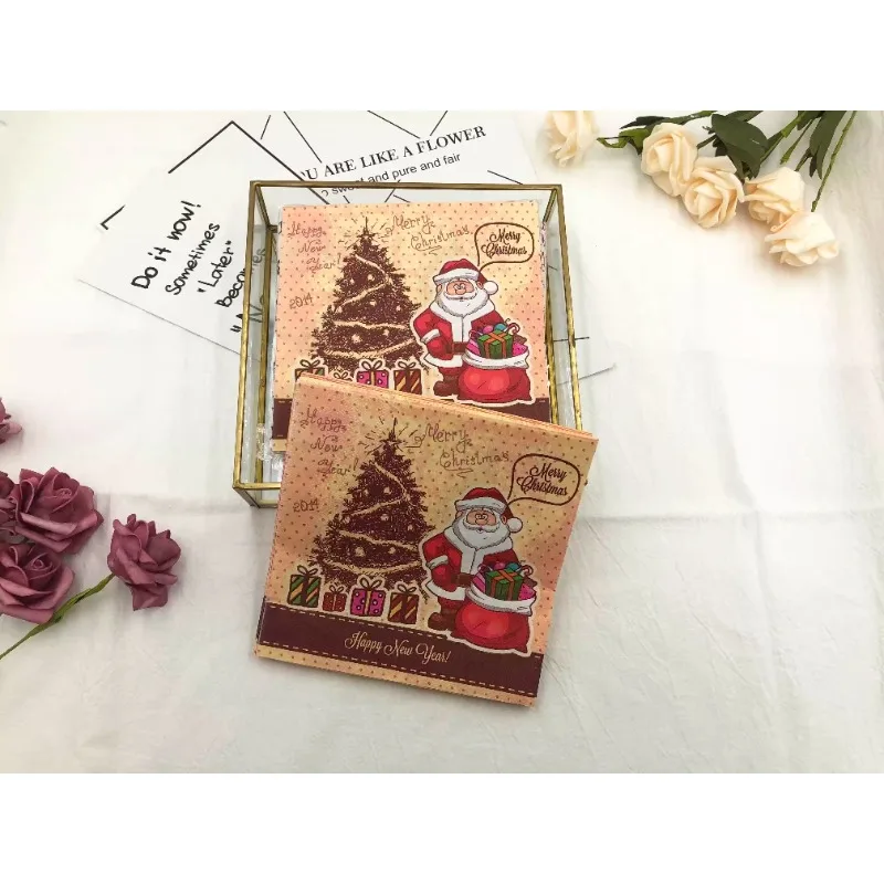 

Colorful Printed Napkins Christmas Tree Old Man Model Western Table Runner Party Festive Restaurant Folded Facial Tissue Napkins