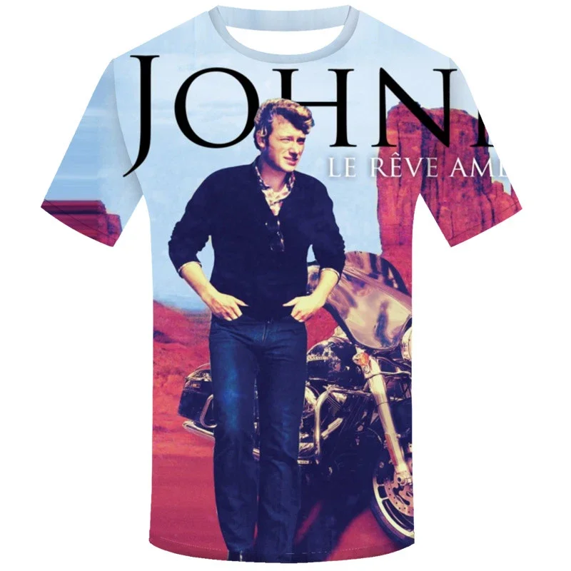 thumbnail image 1 of Camiseta de verano para hombre, cantante Johnny Halladay, estampado 3D, cuello redondo, informal, manga corta, talla grande, moda, 1 of 4