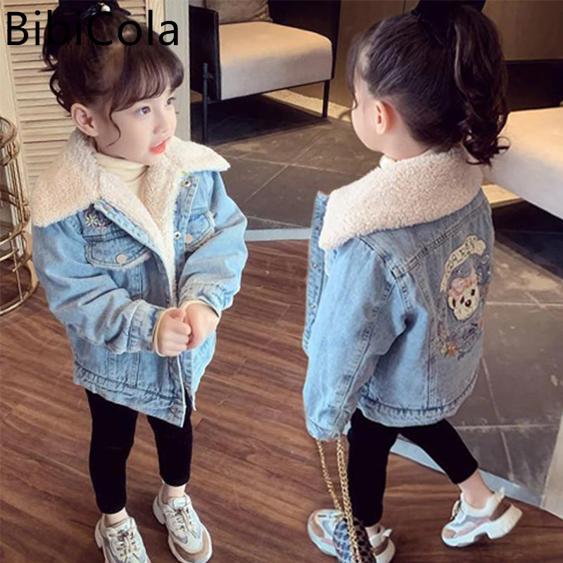 

Girls' fleece thickened jacket 2022 new children's winter lamb wool denim jacket little girl autumn and winter clothes