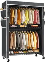 Heavy Duty Clothes Rack with Cover, 81" H Clothing Racks for Hanging Clothes with Wheels & Adjustable Feets (Black) 1