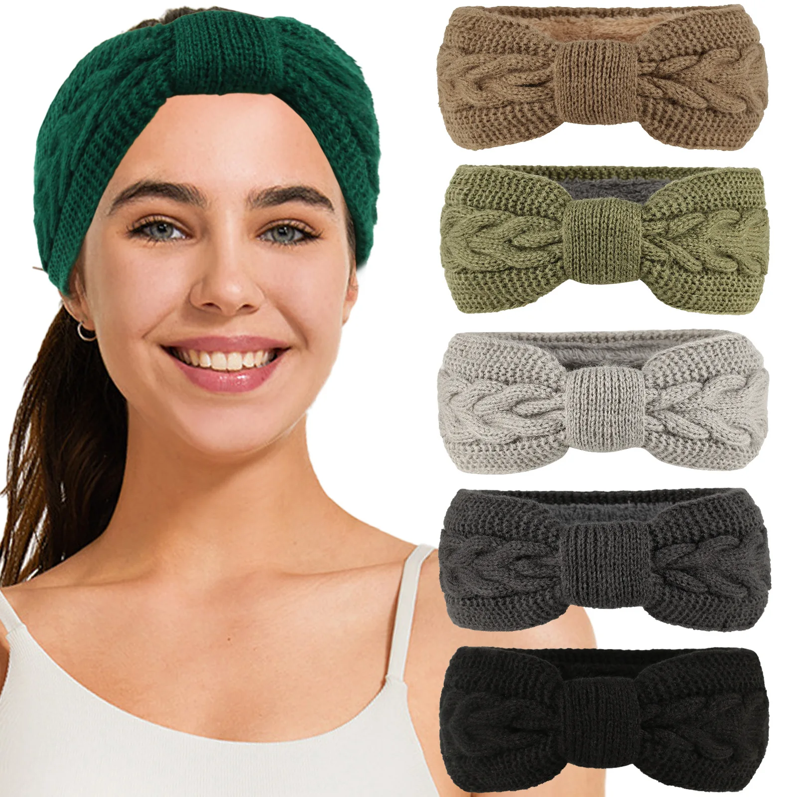 Fluff Stirnbänder für Haare Frau Bogen Haar bänder Yoga Herbst Winter warme Dame weiches Haar Reifen waschen Gesicht gestrickt Haarschmuck – Detail 1