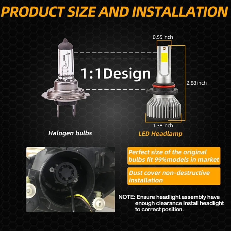 LED 헤드라이트 하이 로우 빔 키트, 2X 9006/HB4, 4000W, 30000LM 전구, 흰색 6500K