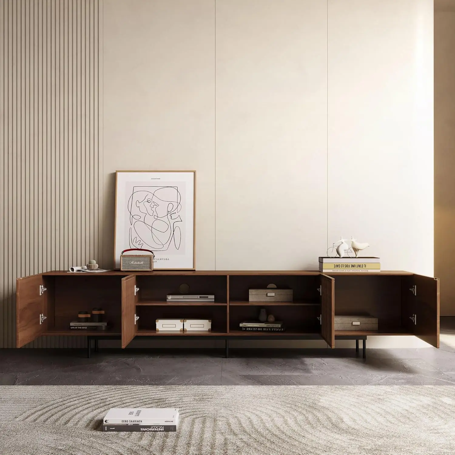 Modern TV Stand for 80+ Inch TVs, 94.48" Walnut Console with Ample Storage – Stylish Entertainment Center for Living Room 6