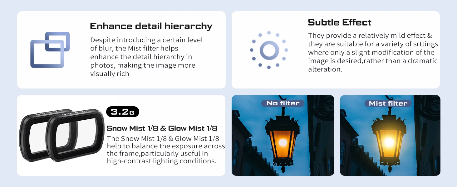 Mist Filter Duo for Osmo Pocket 3: Snow Mist 1/8 & Glow Mist 1/8 - Cinematic Enh