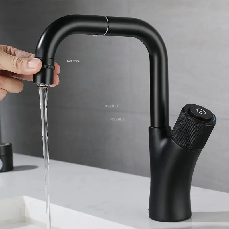 

Modern Universal Rotating Basin Faucets Bathroom Accessories Creative Black Single-hole Hot and Cold Button Type Basin Faucet