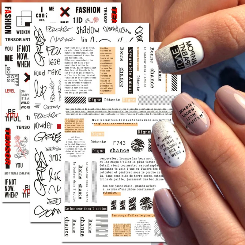 

3d Nail Art Decals Geometric Lines Valentine Love Letters Adhesive Sliders Nail Stickers Temporary Tattoos For Nail Tips Beauty