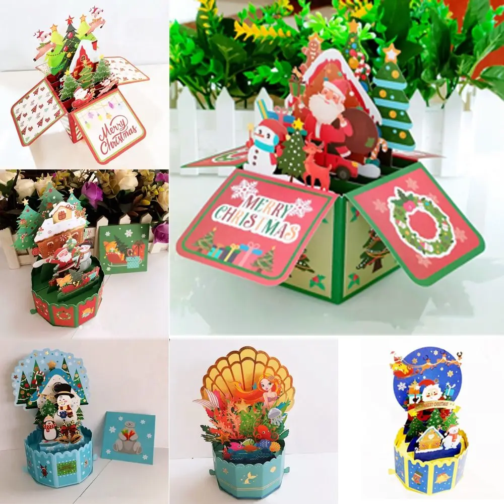Swan Mermaid 3D Pops-up Bouquet Xmas Festival Girlfriend Merry Christmas Cards Santa Claus Paper Flowers