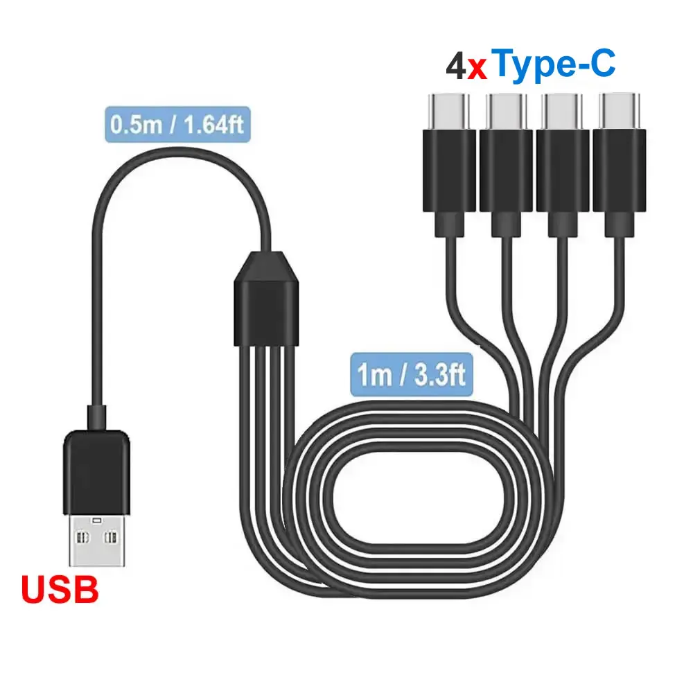 Cavo di ricarica multiplo splitter USB C, cavo di ricarica da USB A/C a tipo C, con 4 connettori di tipo C per telefoni cellulari, tablet e altro ancora